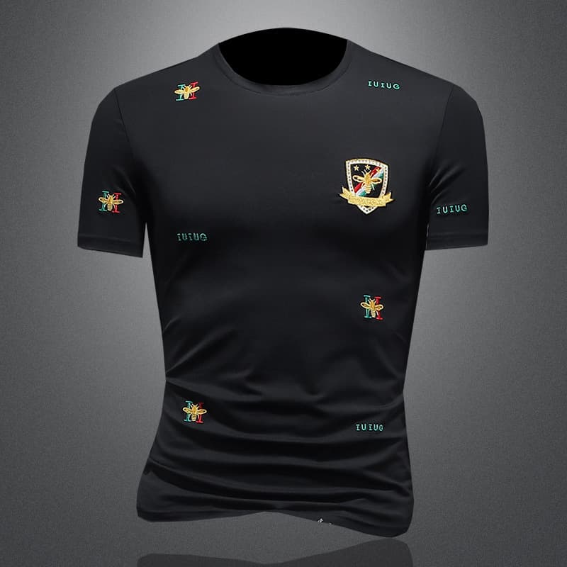 Men's Clothing Trendy Brand Letter Embroidered Mercerized Cotton Round Neck Slim Short Sleeved T Shirt For Men Summer Large Size Fashion T Shirt
