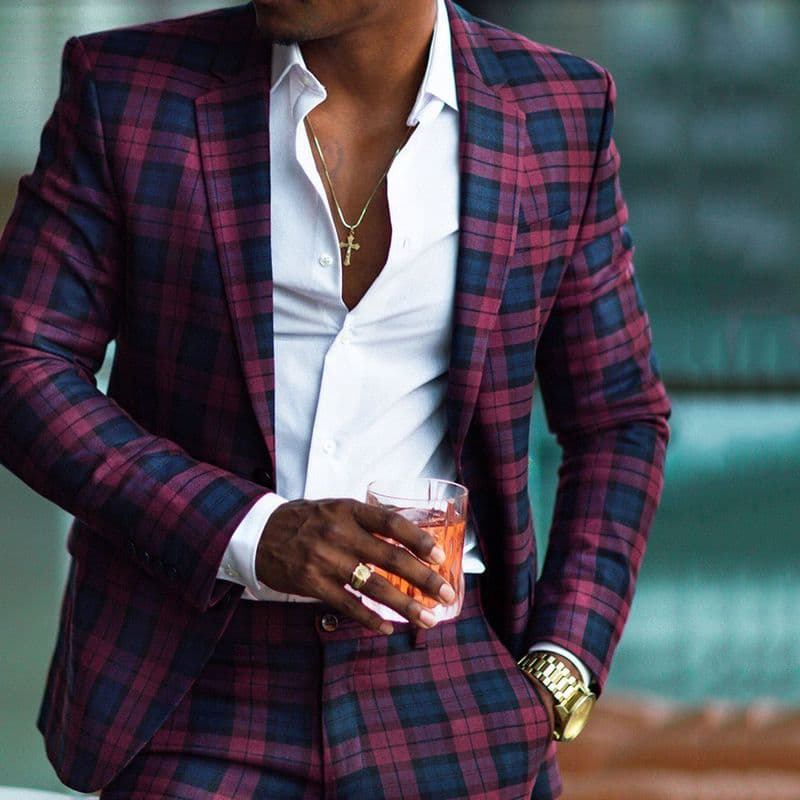 Men's Checked Single-breasted Blazer Top