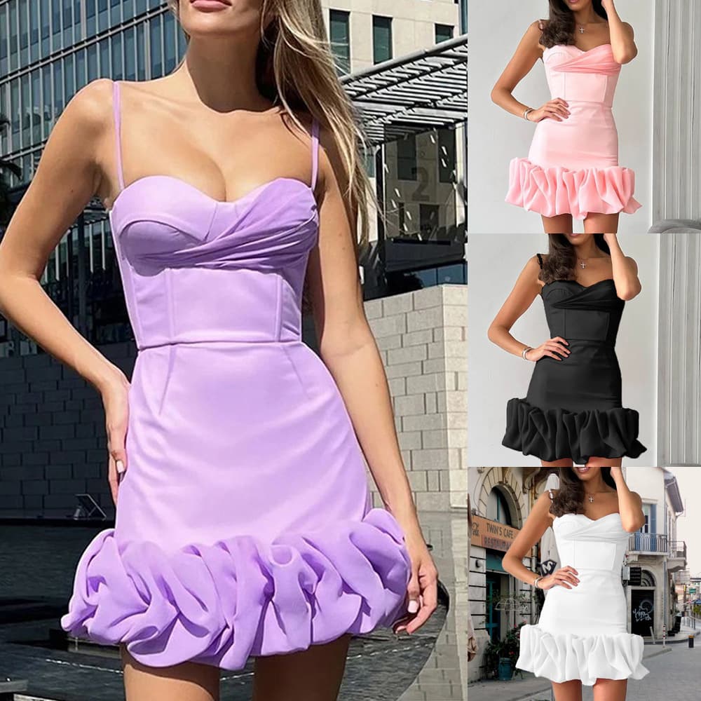 Women's Clothing Summer Sexy Pleated Skirt Suspender Dress Slim Temperament Dress Short Skirt