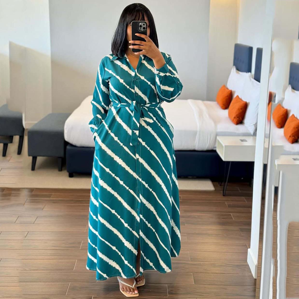 Plus Size Striped Long Sleeve Dress – Trendy A-Line Midi Dress With Belted Waist For Women (Blue, Sizes S-Xxl)