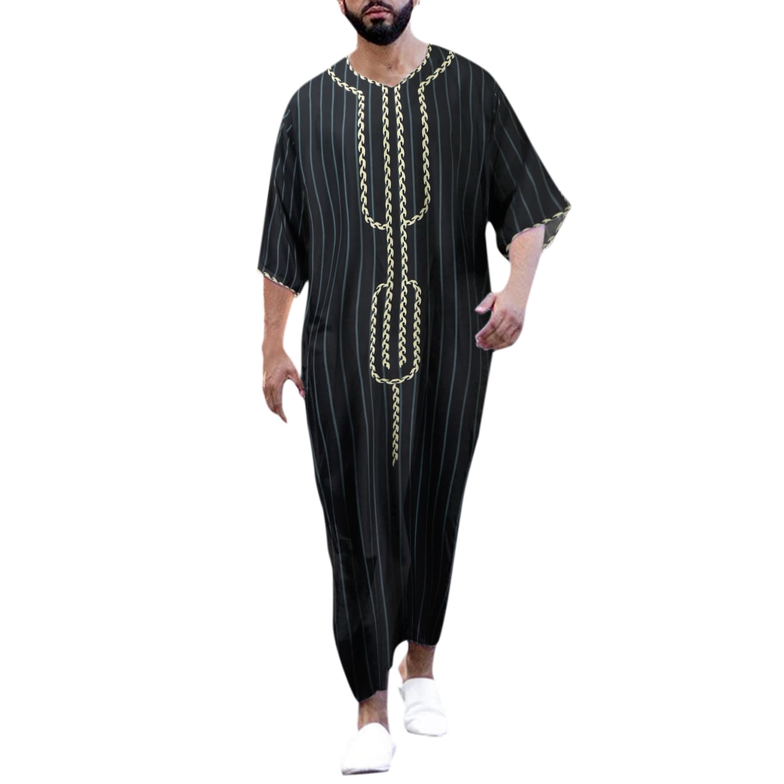 Man's clothing Muslim toga men's ethnic loose casual V-neck mid-sleeve jumpsuit