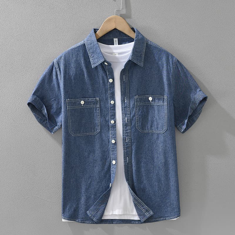 Retro Denim Short Sleeved Shirt For Men, Fashionable And Versatile, Artistic And Casual Loose Top