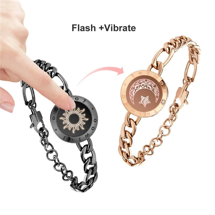 otwoo Touch Light Up&Vibrate Bracelets For Couples, Long Distance Relationship Gifts Smart Sun&Moon Love Bracelet