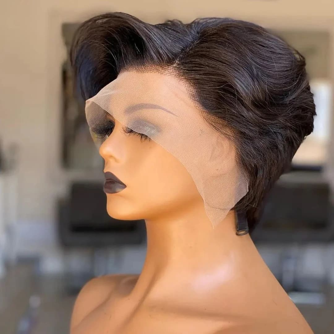 Straight Pixie Cut Human Hair Wig 13x4 Transparent Lace Short Bob T Part Brazilian Women