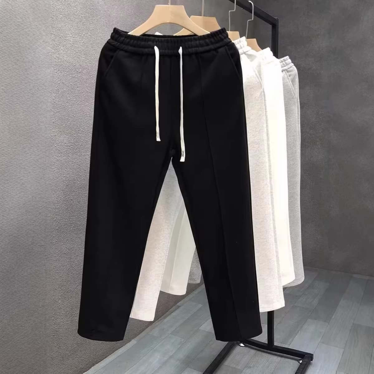 Men's Clothing Men's Slim Fit Straight Leg Pants Autumn Fashion Trendy Sporty Casual Long Trousers Elastic Waist Color Block Drawstring
