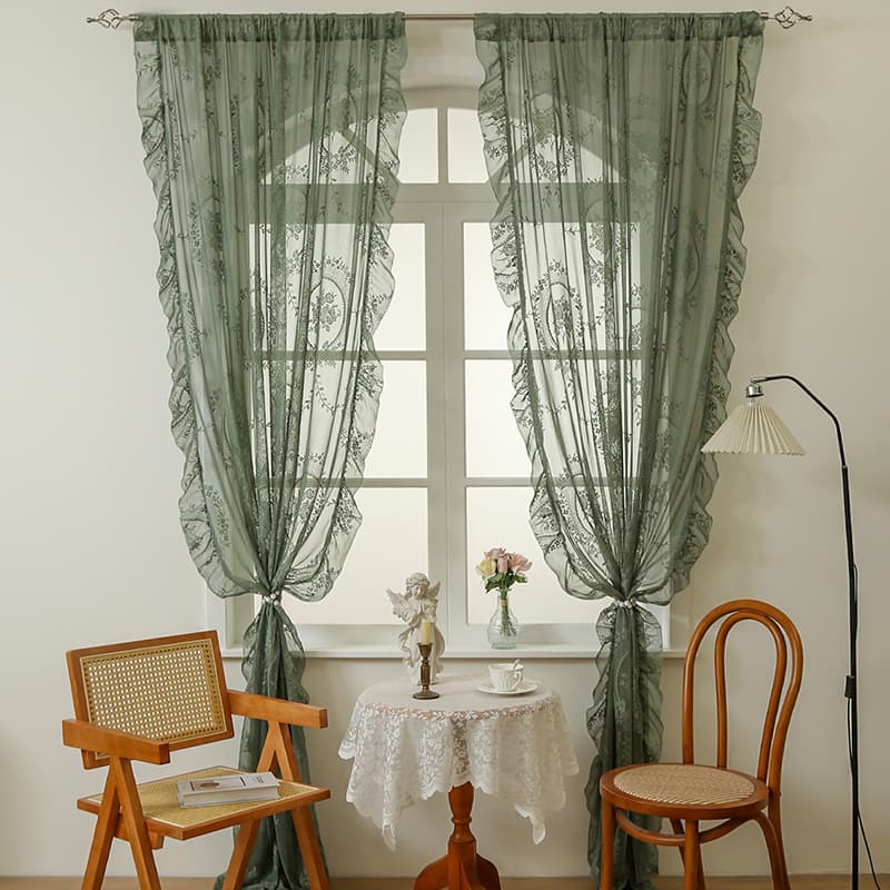 Modern Lace Sheer Curtains - Semi-Sheer Polyester Drapes With Floral Embroidery For Living Room, Bedroom, Hallway (Green/Orange/Pink/White/Black)