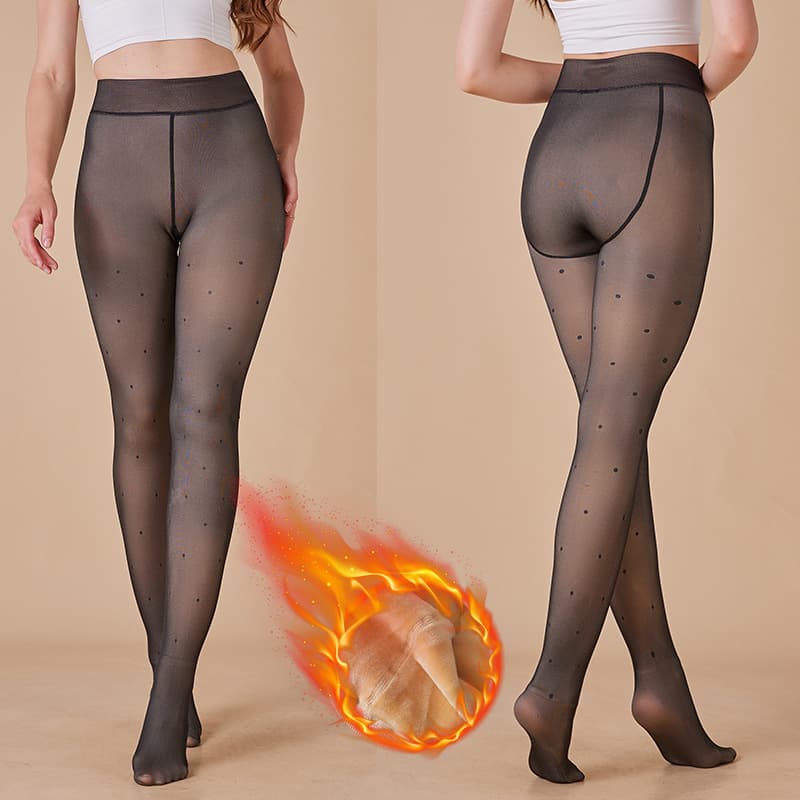 Women's Clothing Butterfly Bow Sheer Black Tights With Heart & Polka Dot Patterns - Fleece-Lined Winter Leggings For Women (One-Size Fits 80-160 Lbs)