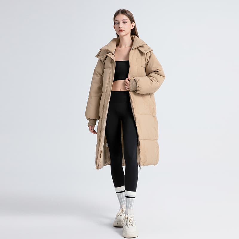 Women’s Oversized Long Puffer Coat With Hood – Thickened Knee-Length Winter Jacket, Streetwear Korean Style (Black, Beige, Khaki, Brown, Blue)