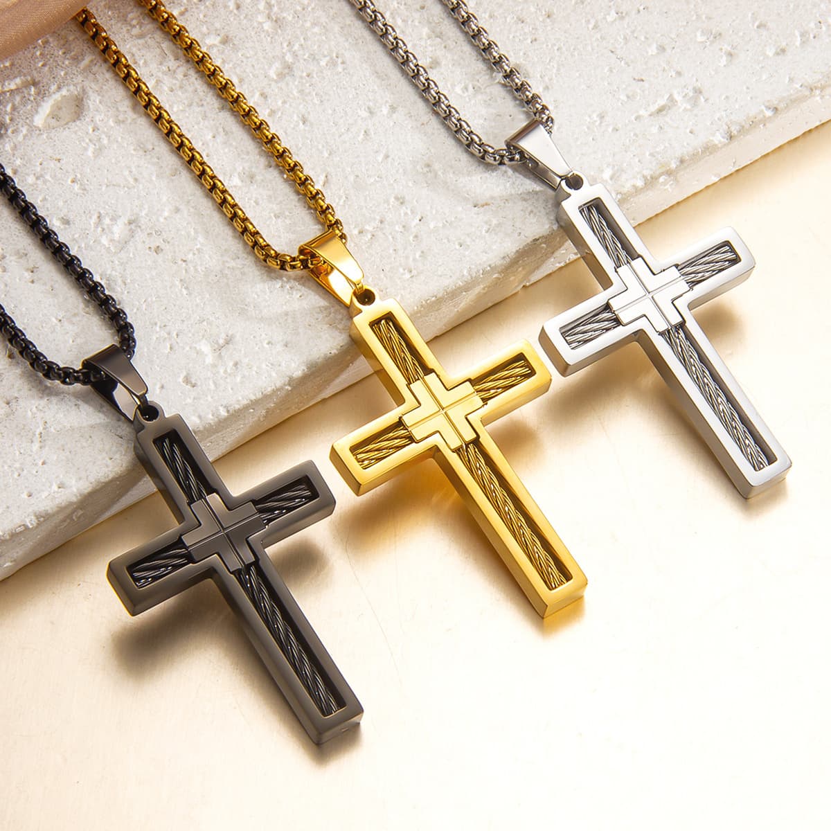 Cross-border Trendy Cross Titanium Steel Necklace Punk Style Versatile European And American Simple Fashion Men's