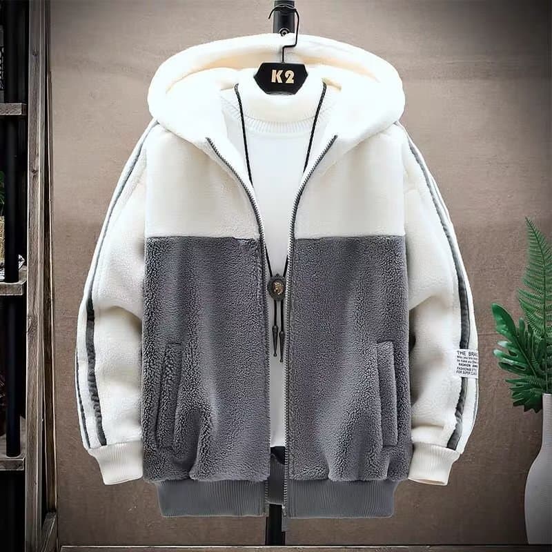 Men's Clothing Men's Lambskin Jacket Autumn And Winter Clothes Plus Velvet Thick Warm Hooded Jacket Men's Brand Granular Fleece Jacket