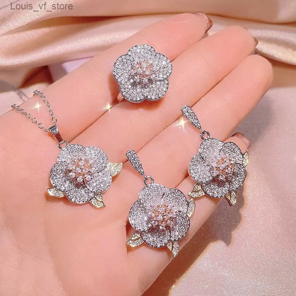 Wedding Jewelry Sets Sterling Sier Cluster Diamond Rings Womens Flower Type Three-piece Full Engagement Gifts for Women