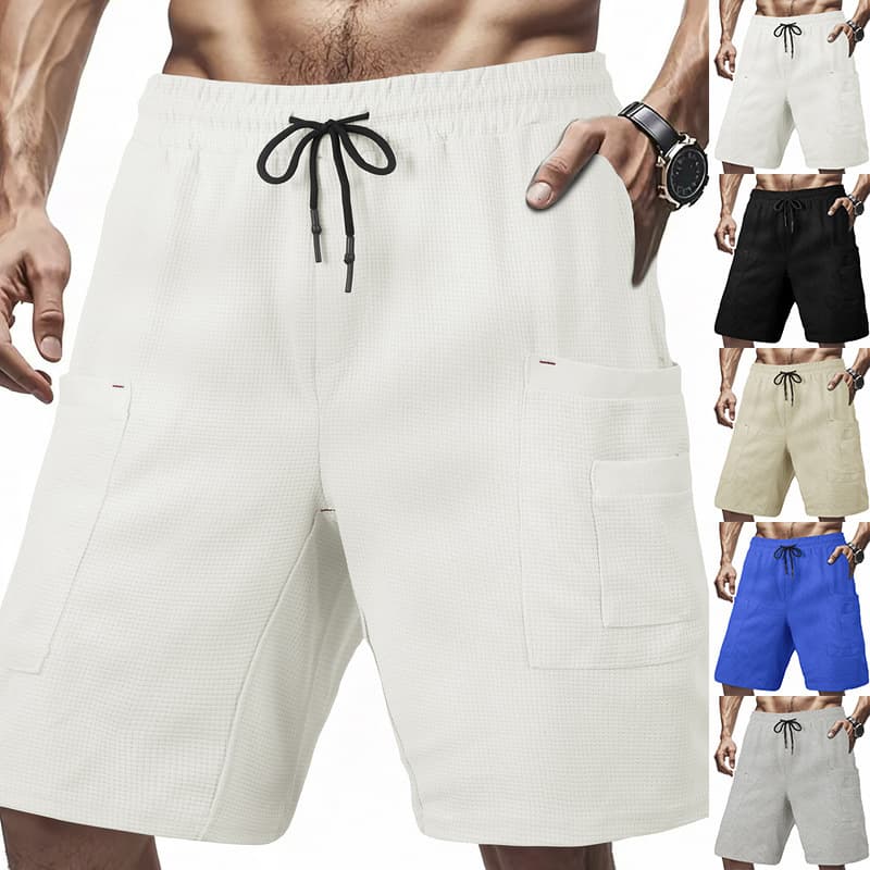 Men's Clothing Casual Summer Men's Loose Multi Pocket Workwear Breathable Waffle Sweat Absorbent Shorts Men