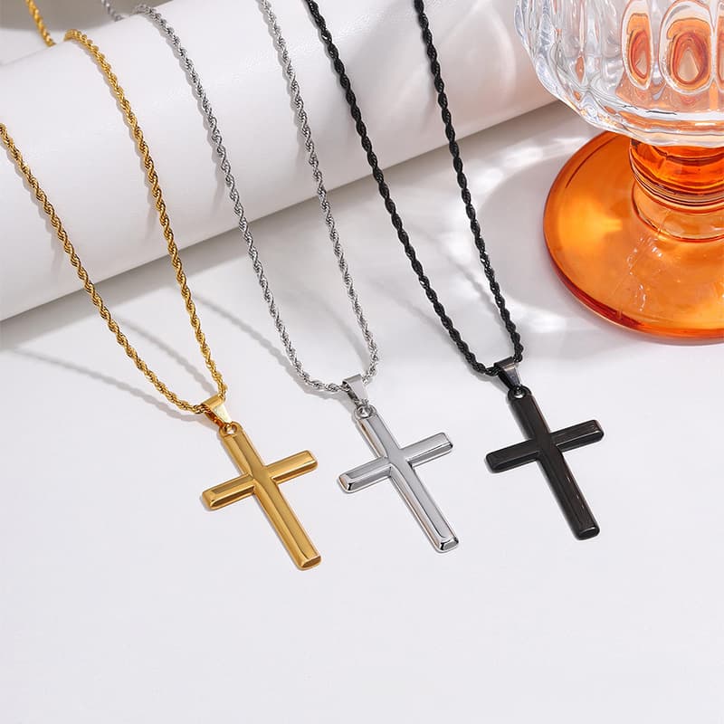 Necklace Women Golden Pendant Necklace New Cross Titanium Steel Non-Fading Women's Fashion Necklace Men's Versatile High-End Jewelry