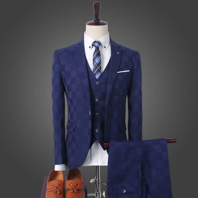 [RegalThreads] Men's 3-Piece Plaid Suit - Slim Fit Wedding Attire | Business Casual Blazer Set