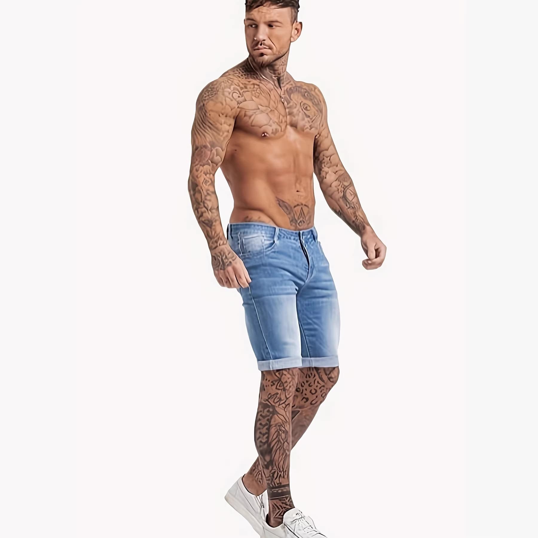 Men's Classic Denim Bermuda Shorts – Mid-Thigh Casual Stretch Shorts With Straight Leg (Sky Blue, S-2XL)
