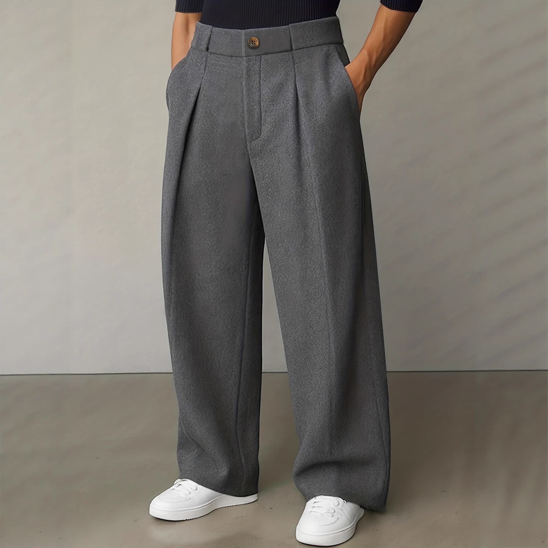 Men's Wool-Blend Trousers – Classic Pleated Wide-Leg Pants For Business Casual (M-XXXL)​