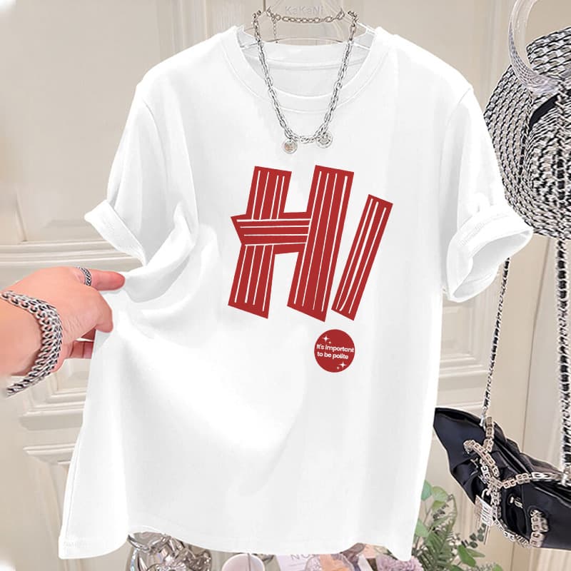 Women's summer new loose slimming fashion advanced sense all-match letter style top