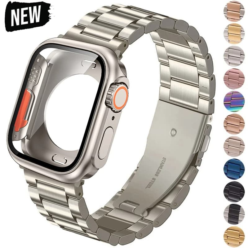 Watchbands Iwatchs10 46/40/41/44/45mm Three-bead Stainless Steel Strap +pc All-inclusive Case