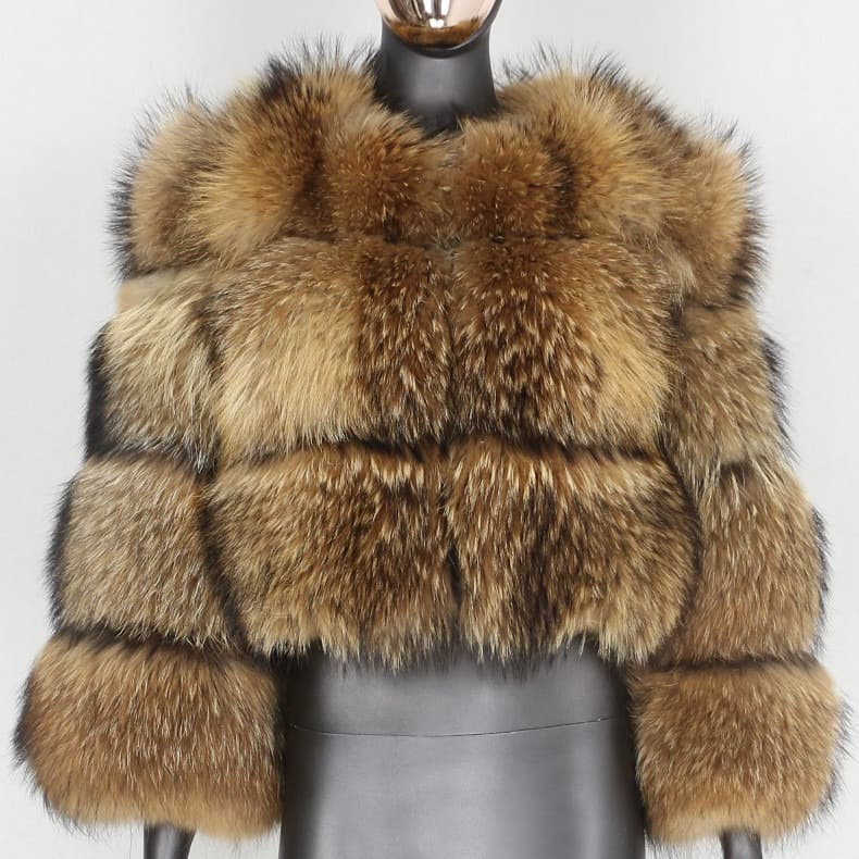 Women's Clothing Women's Faux Fur Coat With Leather Trim, Short Length, Long Sleeve, Round Neck, Elegant & Sexy Outerwear For Casual & Office Wear