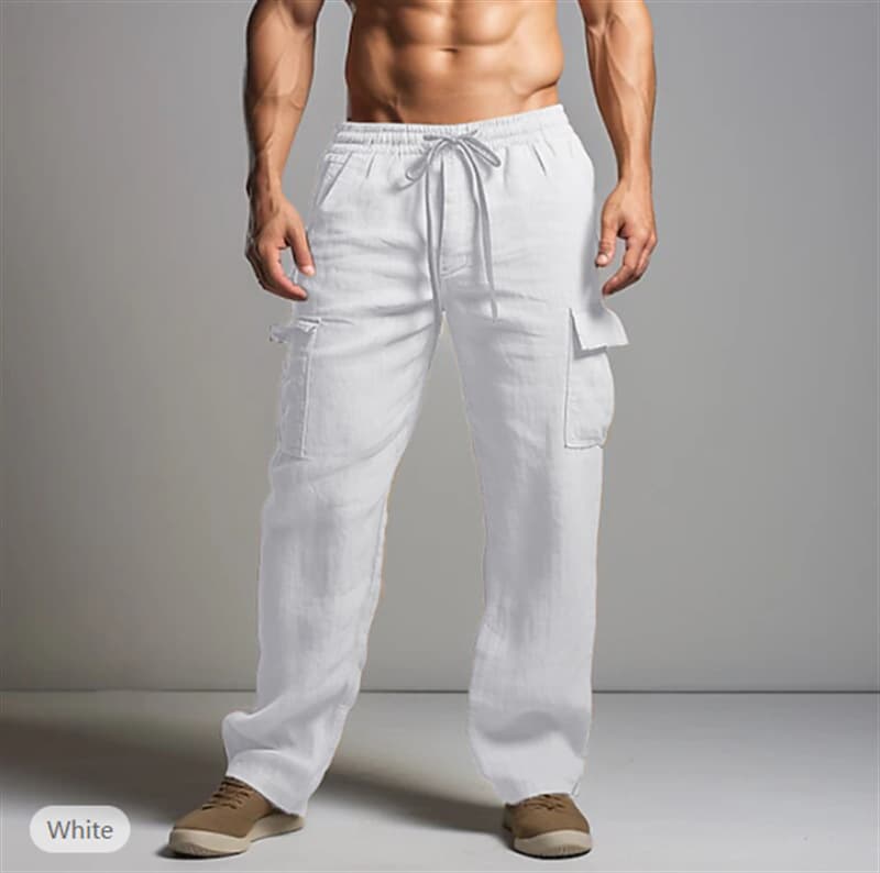 Men's Clothing Men's Linen-Blend Drawstring Pants – Breathable Straight-Leg Trousers With Multi-Pockets (S-XXXL)