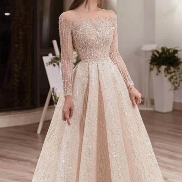 Women's Clothing trade cross border hot sale wishebay hot sale long sleeve sequined puffy dress long dress