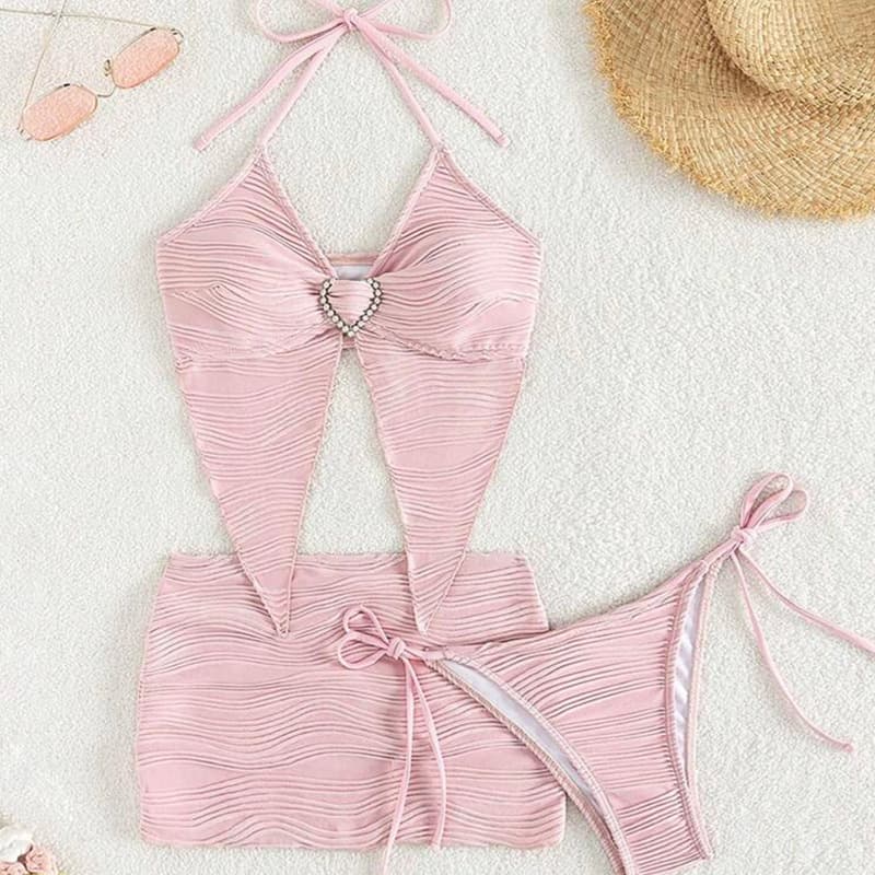 sexy Bikini Three-piece Hot Girl High-waisted Belly-covering Swimsuit Bikini