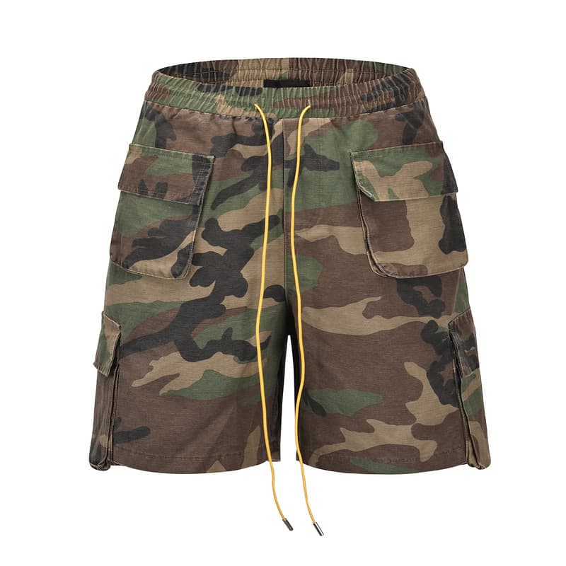 Men's Clothing High Street RO Style Drawstring Washed Old Casual Camouflage Multi Pocket Accordion Bag Work Bag Shorts