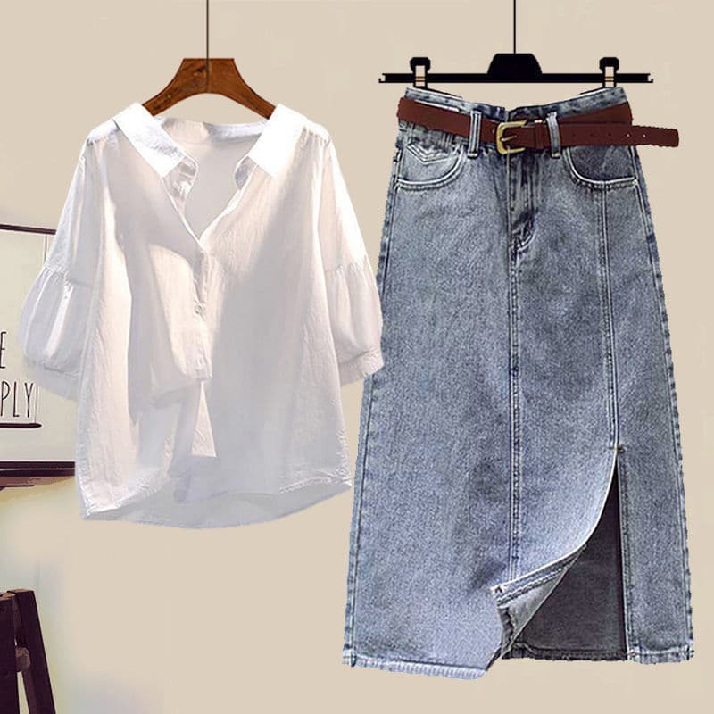 Women’s Clothing Plus Size Women's Spring Suits For Women New Style Shirt Tops For Women Slim Denim Skirt Two Piece Suit