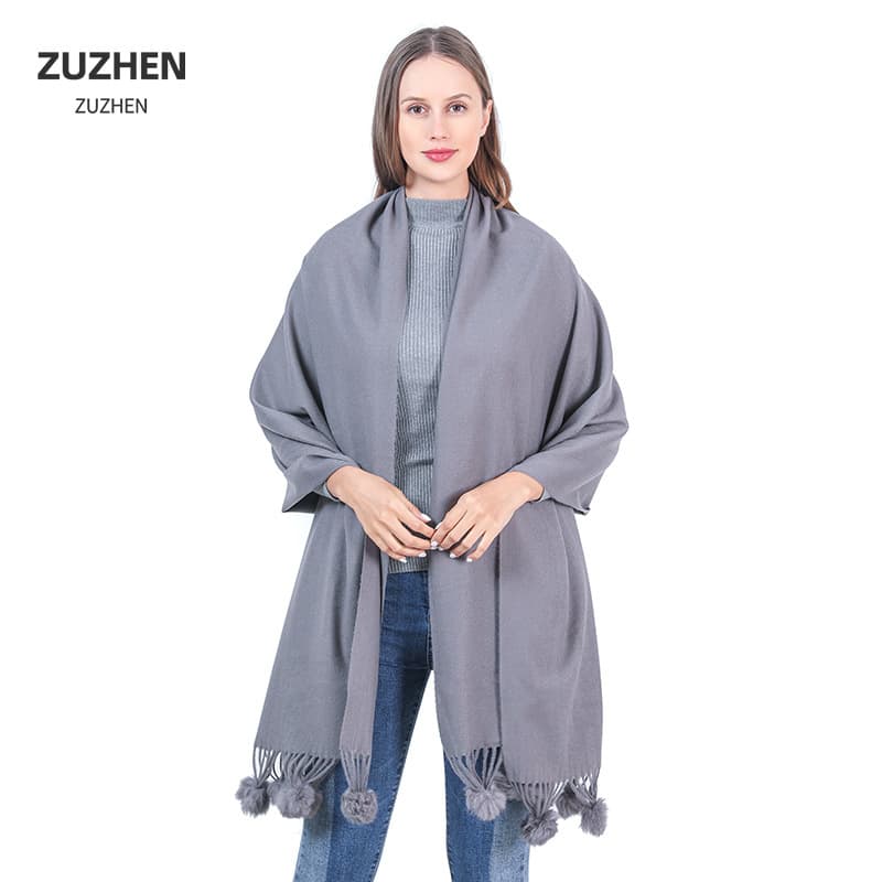 Women's Scarves Autumn And Winter Rabbit Fur Ball Solid Color Scarf Warm Quill Pure Knitted Shawl Women Scarf