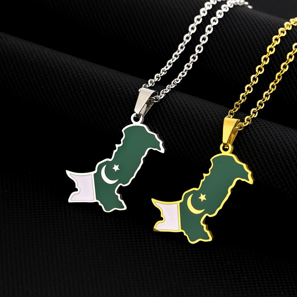 Pakistan map flag pendant necklace for men and women couples ethnic style stainless steel accessories