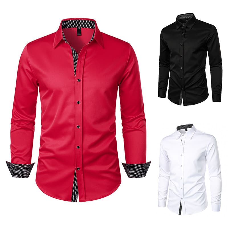 Men's Contrast Dot Shirt - European Fit Long Sleeve Casual Shirt | Business & Leisure Wear