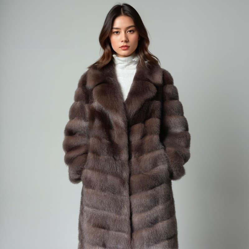 Luxury Vintage-Style Faux Mink Coat With Elegant Trench Design - Warm Winter Outerwear In Chestnut (Available In 3 Lengths: 65cm/95cm/110cm)