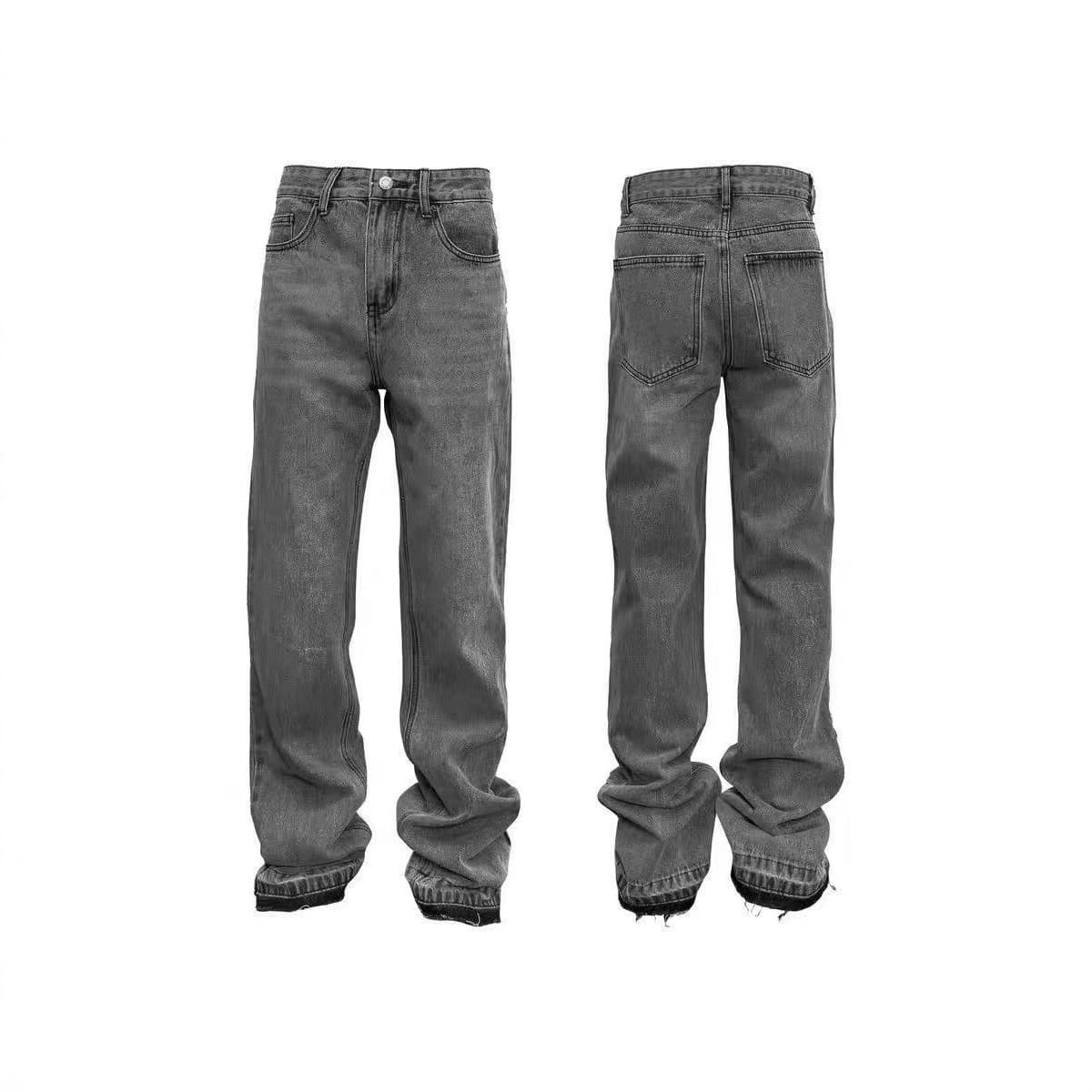 Vintage Washed Grey Flared Jeans – Cleanfit Stretch Denim With Frayed Hem (S-XL)​