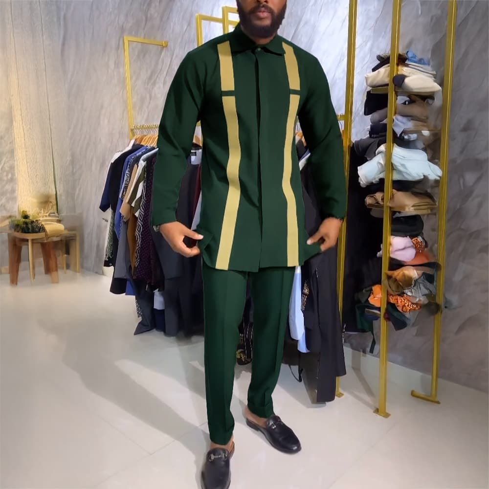Costume noir africain décontracté brodé pour homme, manches longues, idéal pour les mariages et les banquets.