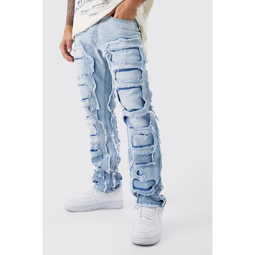 ​​Men's Patchwork Loose Fit Straight Leg Jeans – Trendy & Versatile (Light Blue, Pink, Blue, Khaki, Black, S-XXL, Machine Washable)​​