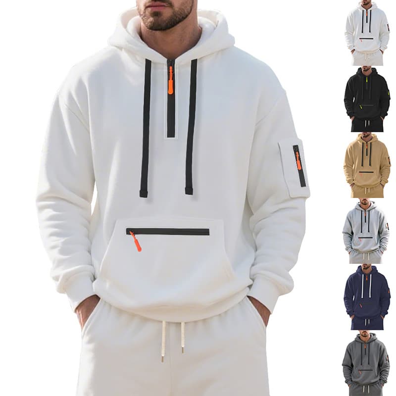 Men's Clothing Hooded Heavyweight Plus Velvet Pullover Men's Sports Casual Jacket Men