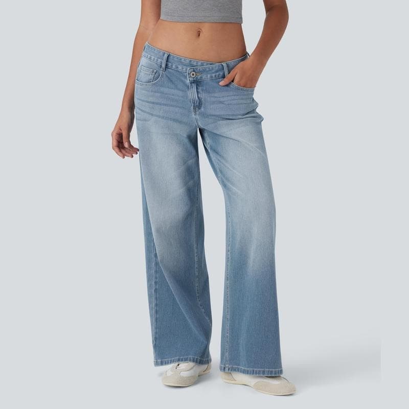 Trendy High-Waisted Zip-Fly Jeans For Women - Stretch Denim With Diagonal Button Detail (Dark Blue/Light Blue/Black/Navy, XS-XL)