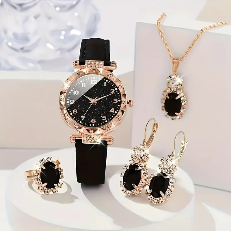 Women's Watches Fashion Ladies Watches 4pcs/set Elegant Quartz Watches Rhinestone Watches And Jewelry Sets Women's Watches