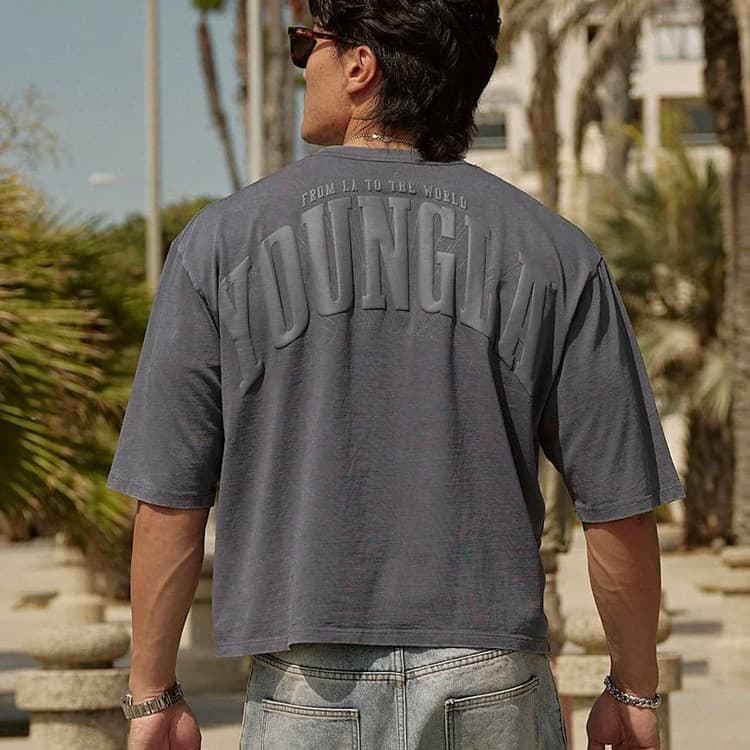 YOUNGLA Men's Large T-Shirt Foam Printed Cotton Short Sleeve American Sports Fitness Casual Top
