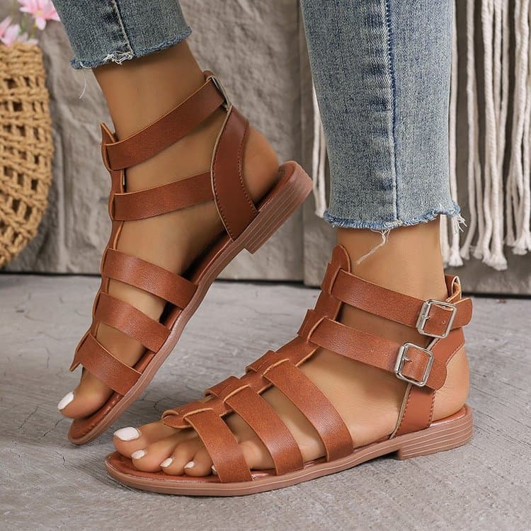 new Simple Casual Solid Color Roman Sandals Open Toe Heel Flat Sandals For Women