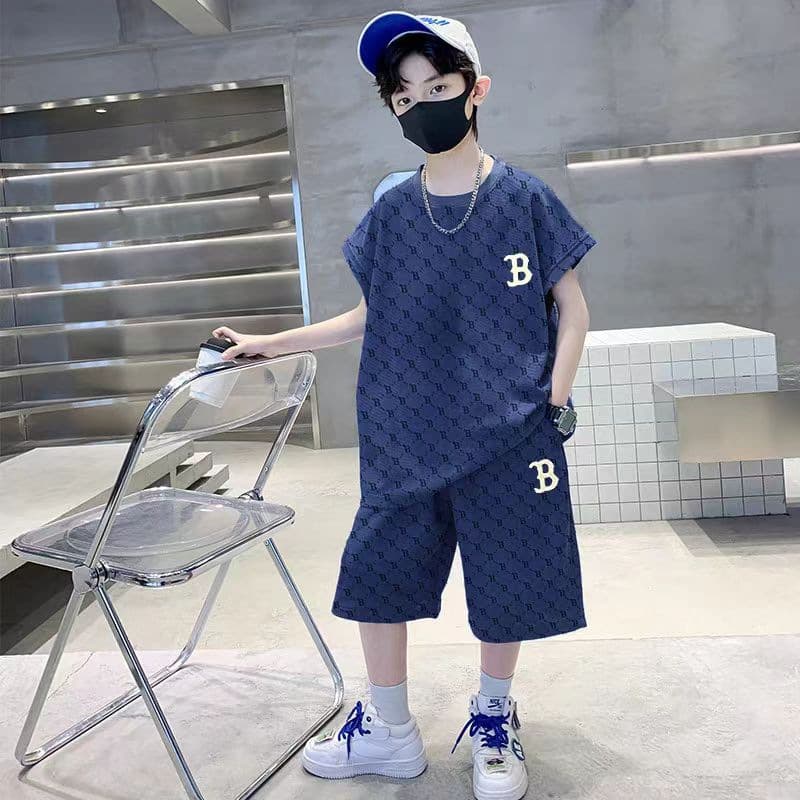 Mother & Kids Boys Sleeveless Casual Loose Letter Suit Two Piece Suit