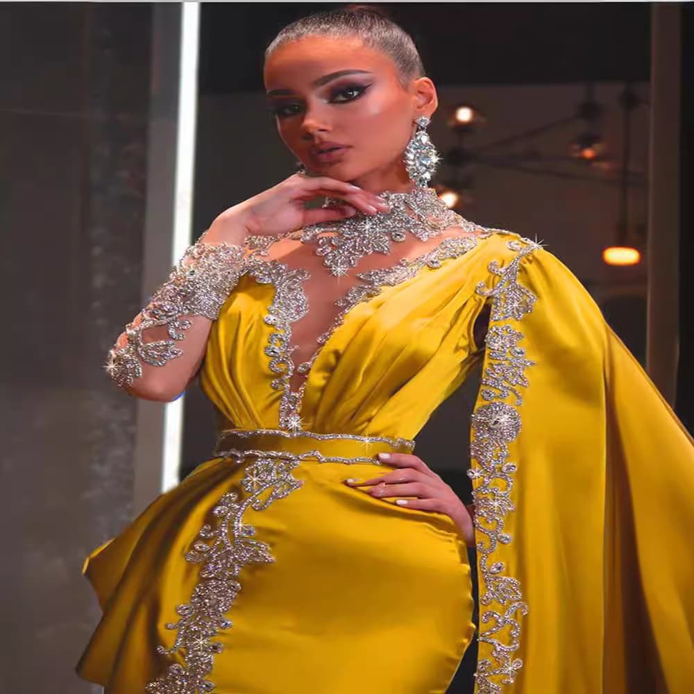 2025 New Women's Evening Yellow Gold Glitter Long Dress For Women