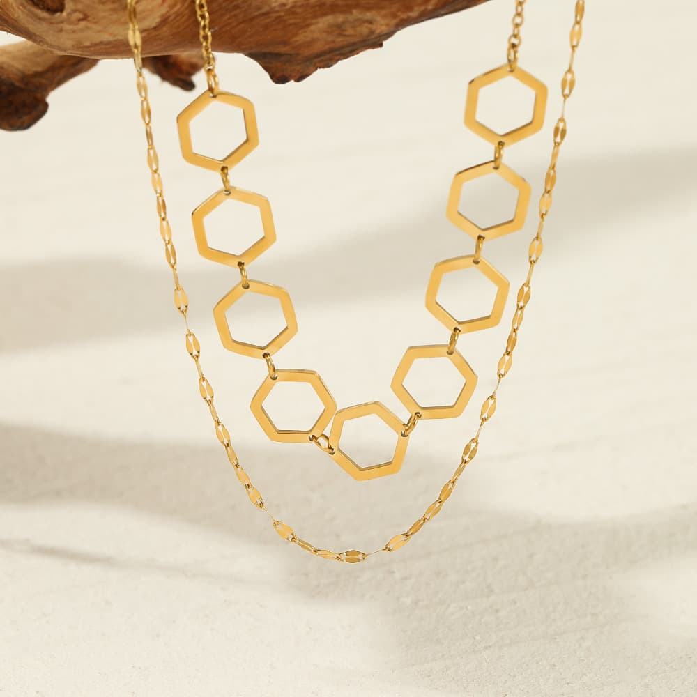 French Retro Geometric Necklace - Gold Plated Stainless Steel Clavicle Chain (Hip Hop Style)