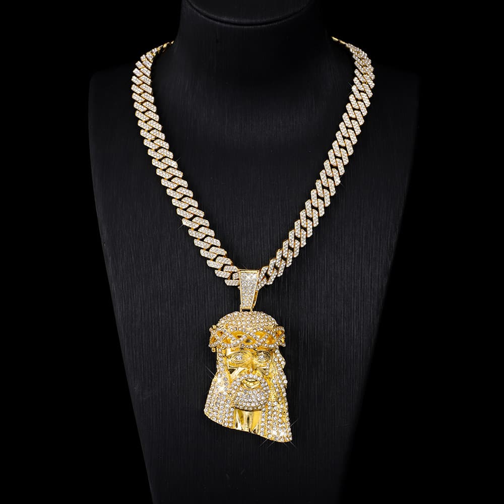 Personalized religious belief diamond pendant street all match alloy Cuban chain set niche hip hop pendant necklace