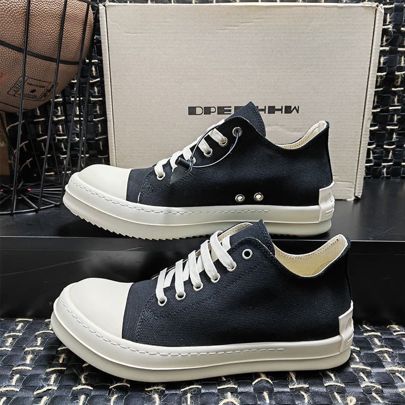 RO Double Line Black Casual Versatile Couple Style Board For Men And Women, Thick Soled Round Toe Low Top Lace Up Canvas