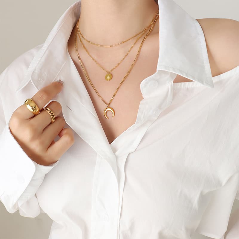 Gentle style niche all match ins star moon sun bracelet necklace titanium steel no fading jewelry