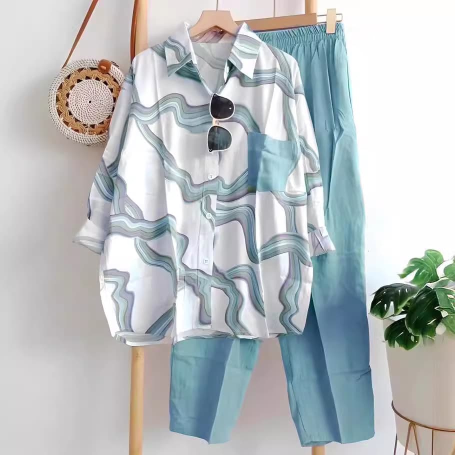 Women's Clothing Top Suit Women Summer Fat MM Loose Long Sleeved Shirt Trousers