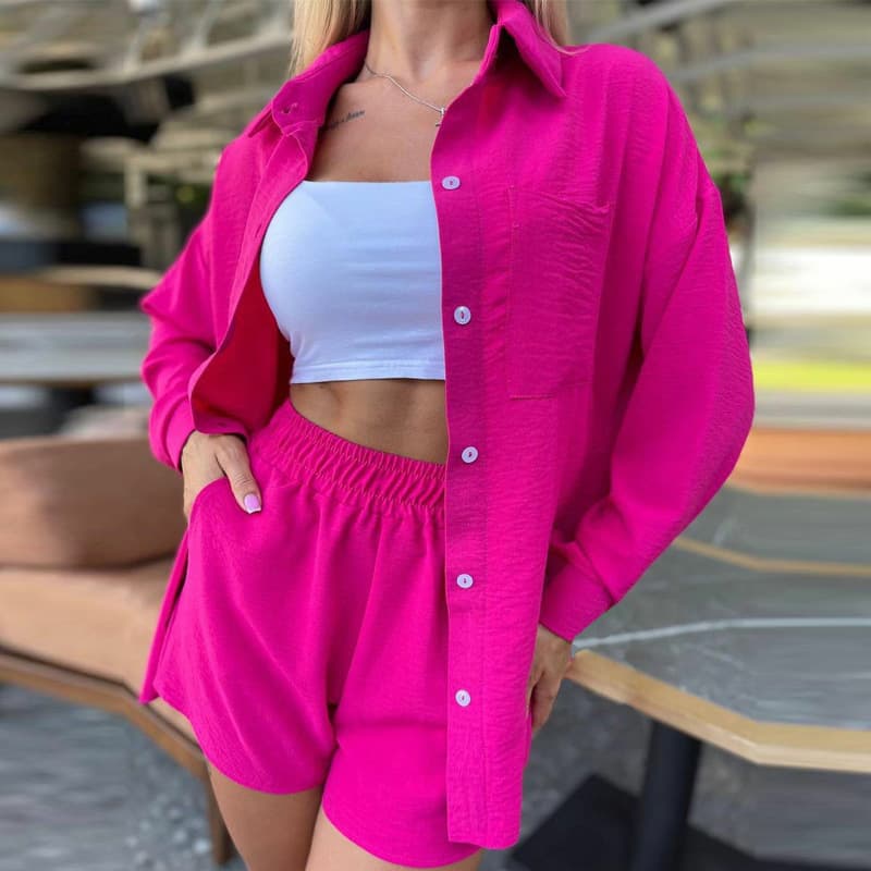 Women's Clothing ladies long-sleeved shorts loose casual women's clothing two-piece suit