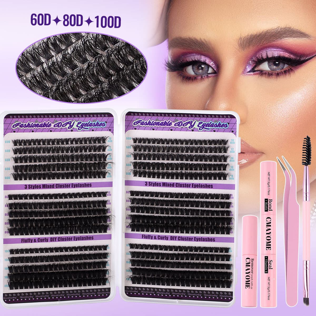 600 Cluster Segmented D Curl False Eyelashes Set 60D 80D 100D Mixed Grafting Dense Lashes