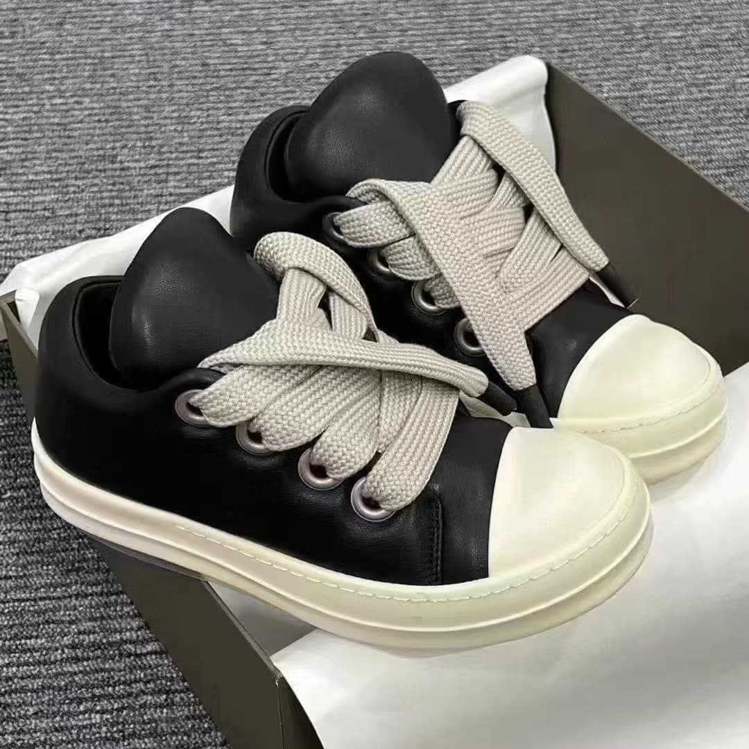 Version RO Fat Ding Bread Coarse Lace Round Head Women's Sports Board Shoes Genuine Leather 2025 New High Street Trendy